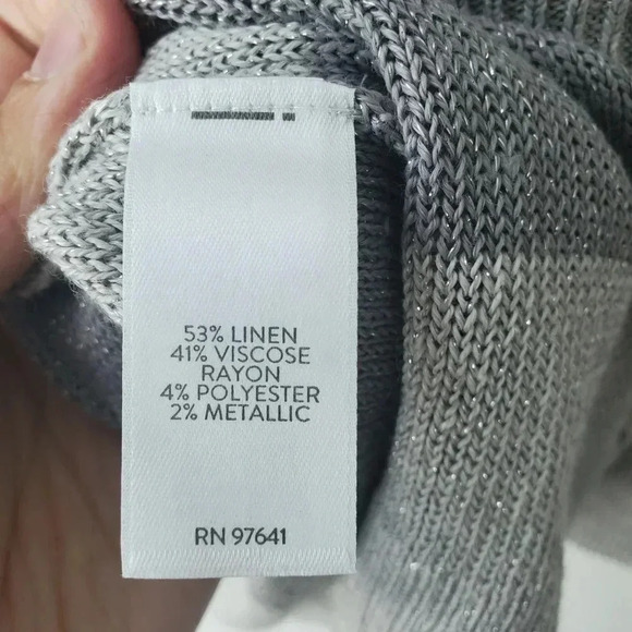 J Jill Gray Striped Metallic Sparkle Bell Sleeve Linen Blend Sweater Sz … - Picture 8 of 8